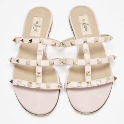 Pre Owned صندل سلايد فلات فالنتينو جلد وردي فاتح روكستد مقاس 38.5