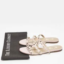 Pre Owned صندل سلايد فلات فالنتينو جلد وردي فاتح روكستد مقاس 38.5