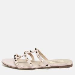 Pre Owned صندل سلايد فلات فالنتينو جلد وردي فاتح روكستد مقاس 38.5