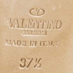 Pre Owned Valentino Brown Leather Rockstud Block Heel Gladiator Ankle Strap Sandals Size 37.5