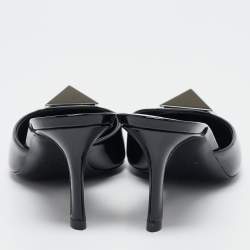 Valentino Black Patent Leather Pointed Toe One Stud Mules Size 36.5