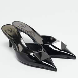 Valentino Black Patent Leather Pointed Toe One Stud Mules Size 36.5