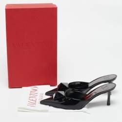 Valentino Black Patent Leather Pointed Toe One Stud Mules Size 36.5