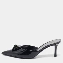 Valentino Black Patent Leather Pointed Toe One Stud Mules Size 36.5