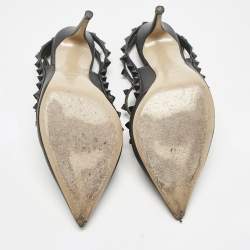 Pre Owned Valentino Black Leather Rockstud Ankle Strap Pumps Size 39.5