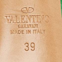 Pre Owned Valentino Green/White Suede And Leather Rockstud Strappy Sandals Size 39