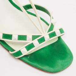 Pre Owned Valentino Green/White Suede And Leather Rockstud Strappy Sandals Size 39