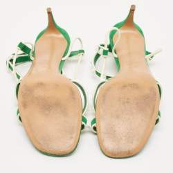 Pre Owned Valentino Green/White Suede And Leather Rockstud Strappy Sandals Size 39