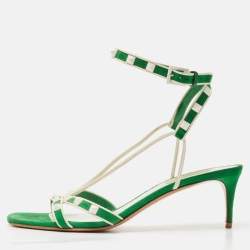 Pre Owned Valentino Green/White Suede And Leather Rockstud Strappy Sandals Size 39