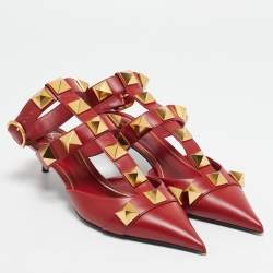 Pre Owned Valentino Red Leather Roman Stud Pumps Size 39
