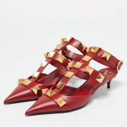 Pre Owned Valentino Red Leather Roman Stud Pumps Size 39