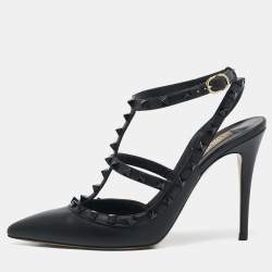 Valentino Black Leather Rockstud Ankle Strap Pumps Size 40