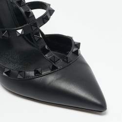 Valentino Black Leather Rockstud Ankle Strap Pumps Size 40