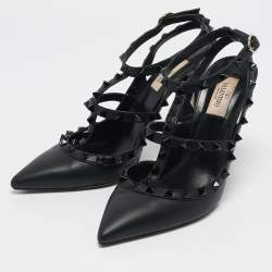 Valentino Black Leather Rockstud Ankle Strap Pumps Size 40