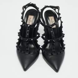 Valentino Black Leather Rockstud Ankle Strap Pumps Size 40