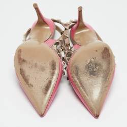 Valentino Pink/Beige Leather Rockstud Ankle Strap Pumps Size 39.5