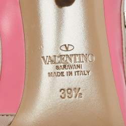 Valentino Pink/Beige Leather Rockstud Ankle Strap Pumps Size 39.5