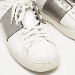 Valentino White/Grey Leather Open Low Top Sneakers Size 40