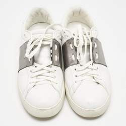 Valentino White/Grey Leather Open Low Top Sneakers Size 40
