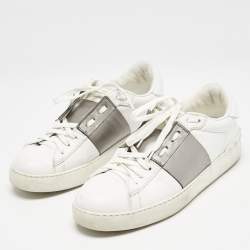 Valentino White/Grey Leather Open Low Top Sneakers Size 40