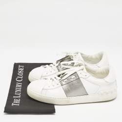 Valentino White/Grey Leather Open Low Top Sneakers Size 40