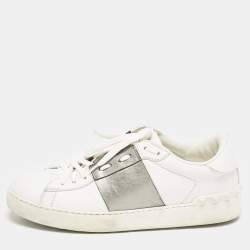 Valentino White/Grey Leather Open Low Top Sneakers Size 40