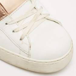 Pre Owned Valentino White/Gold Leather Rockstud Low Top Sneakers Size 39