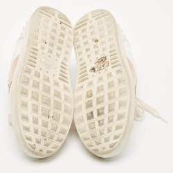 Pre Owned Valentino White/Gold Leather Rockstud Low Top Sneakers Size 39