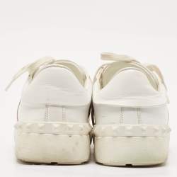 Pre Owned Valentino White/Gold Leather Rockstud Low Top Sneakers Size 39
