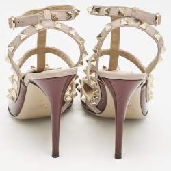 Pre Owned Valentino Burgundy Patent Leather Rockstud Ankle Strap Pumps Size 38