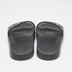 Valentino Black Leather Crystal Embellished Flat Slides Size 37