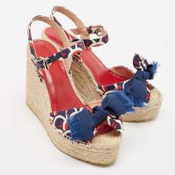 Pre Owned Valentino Multicolor Canvas Bow Wedge Sandals Size 38