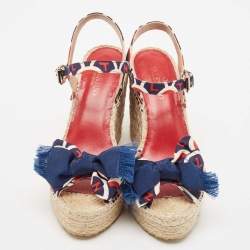 Pre Owned Valentino Multicolor Canvas Bow Wedge Sandals Size 38