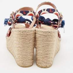 Pre Owned Valentino Multicolor Canvas Bow Wedge Sandals Size 38