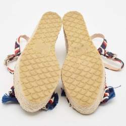 Pre Owned Valentino Multicolor Canvas Bow Wedge Sandals Size 38