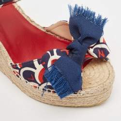 Pre Owned Valentino Multicolor Canvas Bow Wedge Sandals Size 38