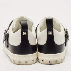 Valentino White/Black Leather Buckle Strap Rockstud Low Top Sneakers Size 38.5