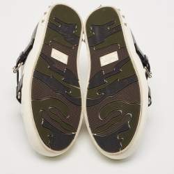 Valentino White/Black Leather Buckle Strap Rockstud Low Top Sneakers Size 38.5