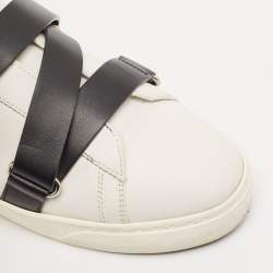 Valentino White/Black Leather Buckle Strap Rockstud Low Top Sneakers Size 38.5