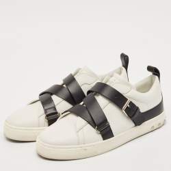 Valentino White/Black Leather Buckle Strap Rockstud Low Top Sneakers Size 38.5