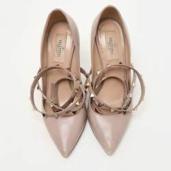 Valentino Dusty Beige Rockstud Ankle Wrap Pointed Toe Pumps Size 36