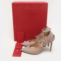 Valentino Dusty Beige Rockstud Ankle Wrap Pointed Toe Pumps Size 36