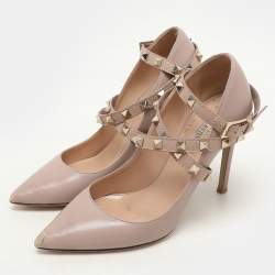 Valentino Dusty Beige Rockstud Ankle Wrap Pointed Toe Pumps Size 36