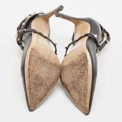 Pre Owned Valentino Black Leather Rockstud Ankle Wrap Pumps Size 38