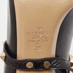 Pre Owned Valentino Black Leather Rockstud Ankle Wrap Pumps Size 38