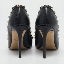 Pre Owned Valentino Black Leather Rockstud Pointed Toe Pumps Size 38
