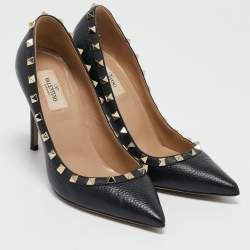 Pre Owned Valentino Black Leather Rockstud Pointed Toe Pumps Size 38