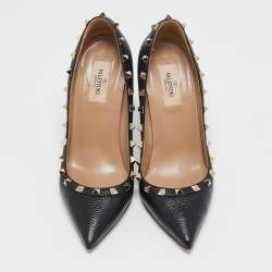 Pre Owned Valentino Black Leather Rockstud Pointed Toe Pumps Size 38