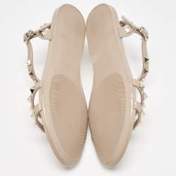 Valentino Beige Rubber Rockstud Ankle Strap Flat Sandals Size 35