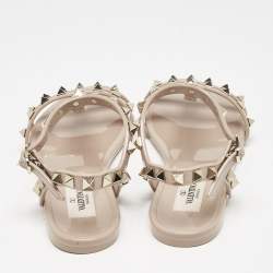 Valentino Beige Rubber Rockstud Ankle Strap Flat Sandals Size 35